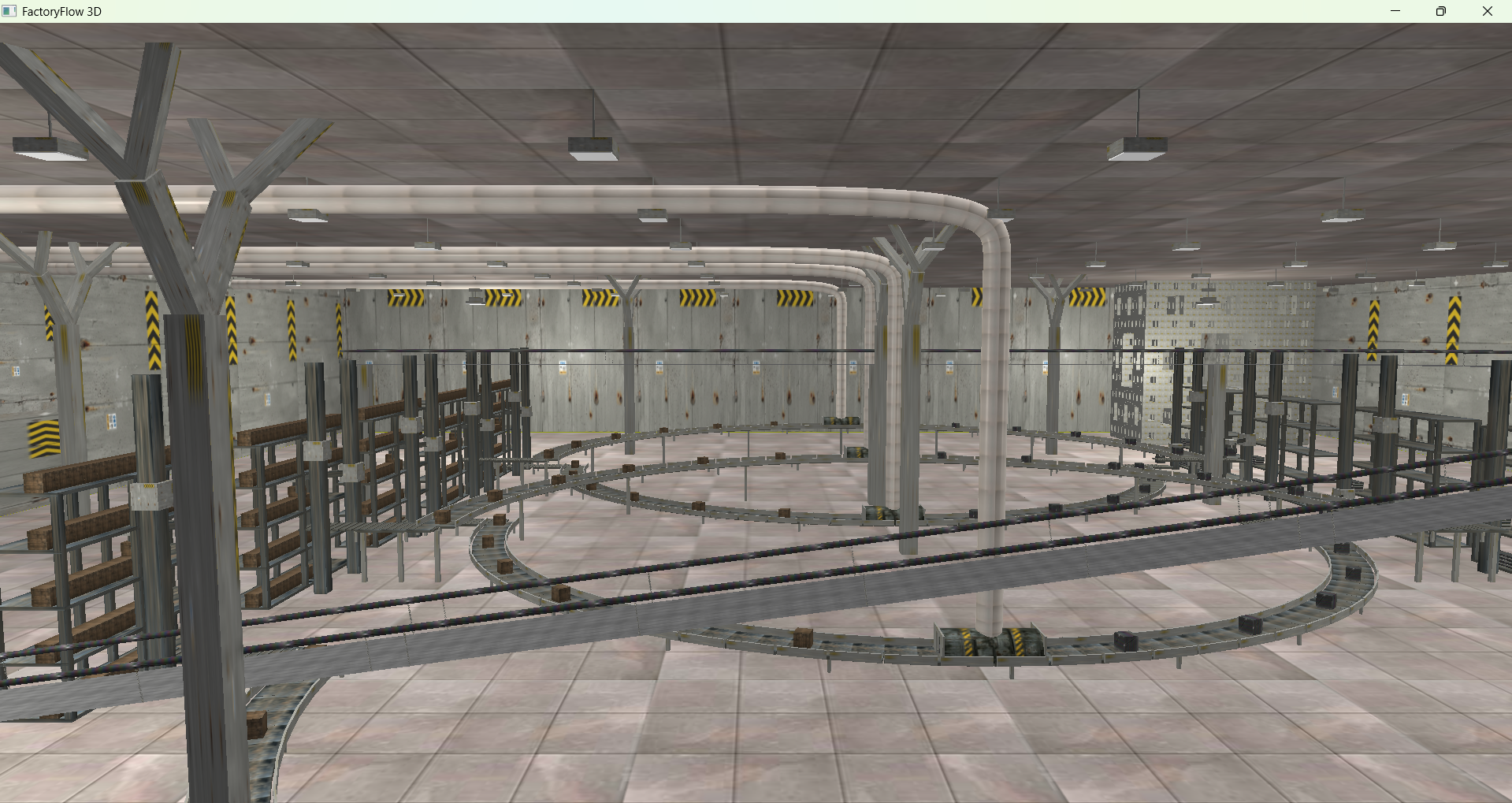 FactoryFlow3D OpenGL simulation screenshot